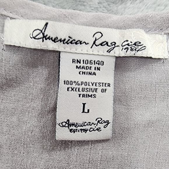 American Rag Top Womens L Gray Blue Beaded Embroidered Cold Shoulder Drawstring - Picture 5 of 9